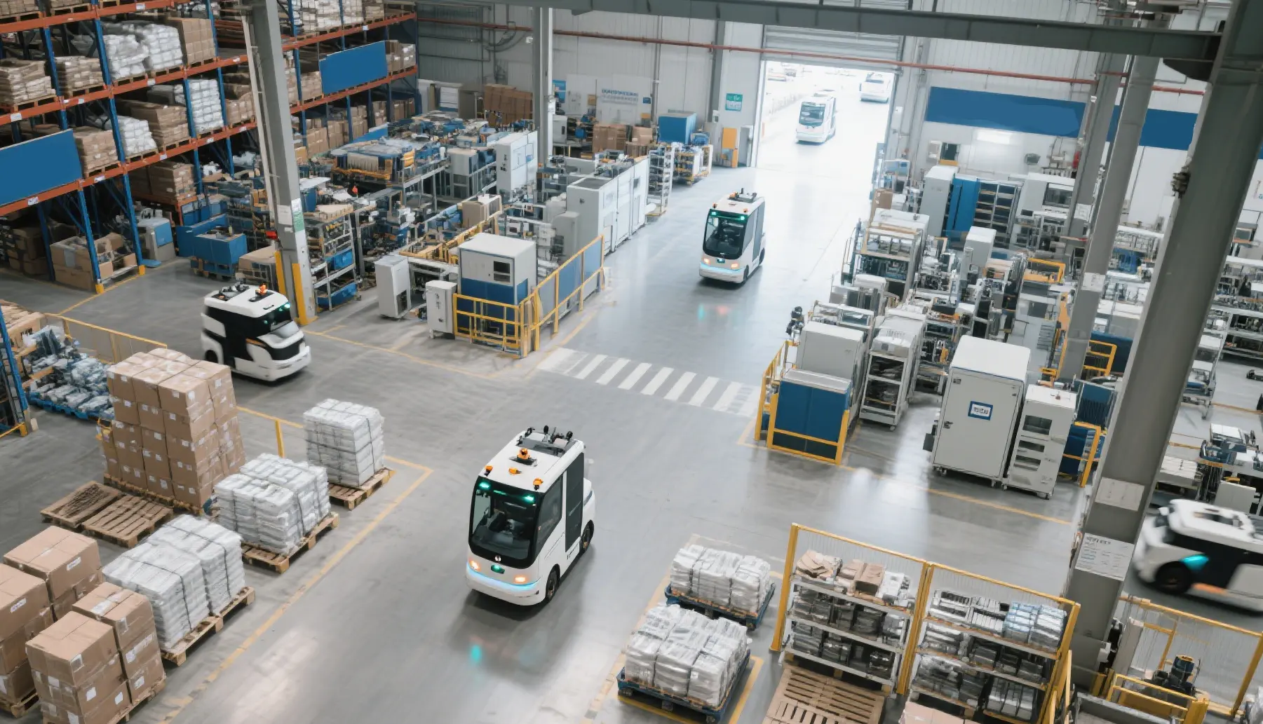 New energy warehouse solution with AGVs and industrial material handling