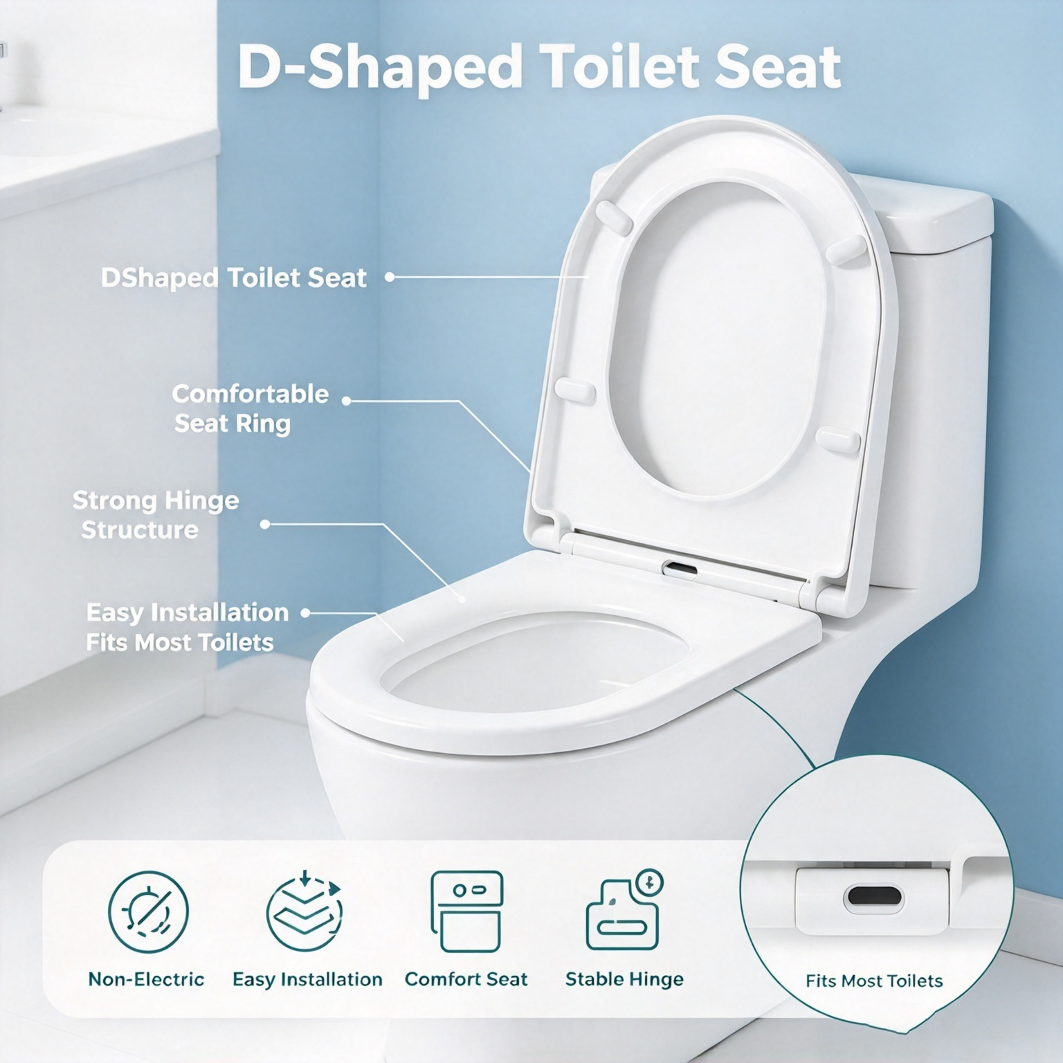 Non-Electric D-Shaped Toilet Seats