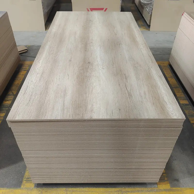 ຄຸນະພາບສູງ Wood Grain Melamine mdf 12mm 15mm 17mm 18MM Laminated Particle Board ສໍາລັບເຄື່ອງເຟີນີເຈີຕູ້ເຮືອນຄົວ