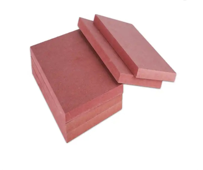 1220x2440x18mm FR MDF / ọkụ na-eguzogide MDF agba uhie uhie MDF