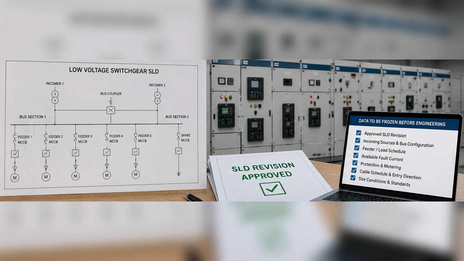 Que datos dun diagrama dunha liña deben conxelar os compradores antes de que se deseña un proxecto de conmutación de LV?