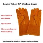 China High Quality Golden Yellow 14'' Cowhide Welding Heat Resistant Gloves Supplier | Dtlabor