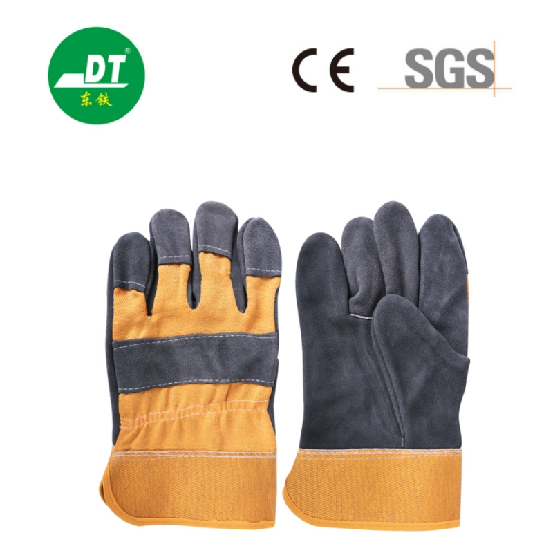 10.5″ Suede Leather Yellow Cloth Split Palm Gloves