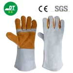 China High Quality Grade A Cowhide 14 Inches Palm Five Fingers Reinforced Fireproof Wire Welding Gloves Supplier | Dtlabor