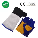 China High Quality Grade AB Sapphire Blue 16-inch Double-Layer Four Part Reinforced Fireproof Line Cowhide Welding Gloves Supplier | Dtlabor