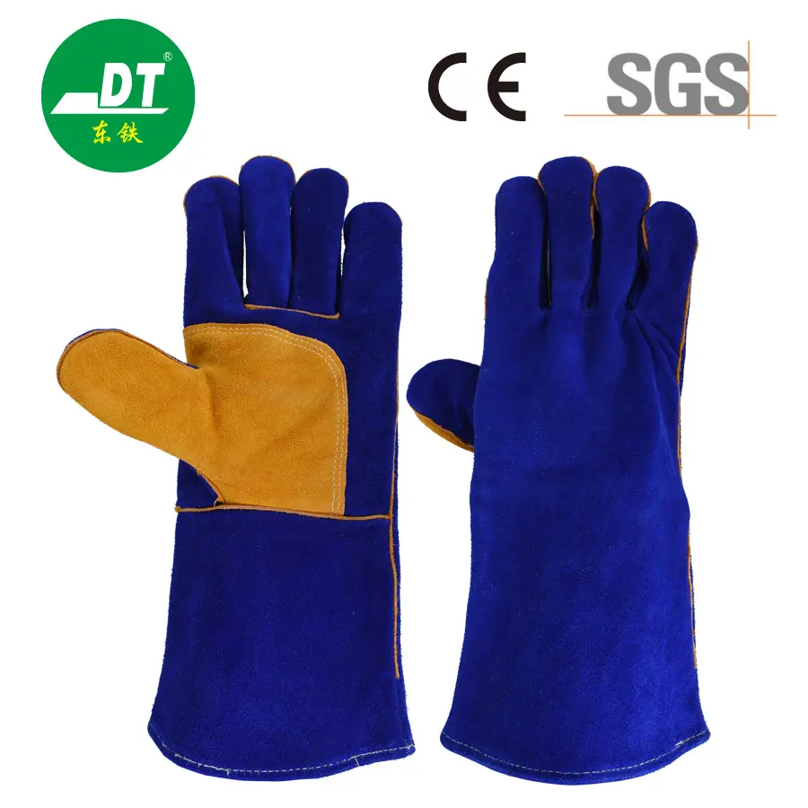 Un azul del zafiro del grado 14 pulgadas de guantes incombustibles de la soldadura del zurriago