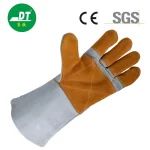 China High Quality Grade A Cowhide 14 Inches Palm Five Fingers Reinforced Fireproof Wire Welding Gloves Supplier | Dtlabor