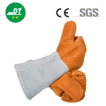 China High Quality Grade AB 14-inch Two Colors Cowhide Three-finger Fireproof Welding Gloves Supplier | Dtlabor