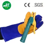 China High Quality Grade AB Sapphire Blue 16-inch Double-Layer Four Part Reinforced Fireproof Line Cowhide Welding Gloves Supplier | Dtlabor