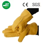 China High Quality Yellow Short 10.5 Inches Cowhide Insert Finger Driver Gloves Supplier | Dtlabor