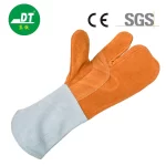 China High Quality Grade AB 14-inch Two Colors Cowhide Three-finger Fireproof Welding Gloves Supplier | Dtlabor