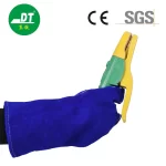 China High Quality Grade AB Cowhide 14 Inches Royal Blue Double Lined Welding Gloves Supplier | Dtlabor