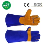 China High Quality Grade AB Sapphire Blue 16 Inches Full Palm Reinforced Cowhide Gloves Supplier | Dtlabor