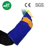 China High Quality Grade AB Sapphire Blue 16-inch Double-Layer Four Part Reinforced Fireproof Line Cowhide Welding Gloves Supplier | Dtlabor