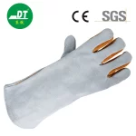 China High Quality Grade A Cowhide 14 Inches Palm Five Fingers Reinforced Fireproof Wire Welding Gloves Supplier | Dtlabor