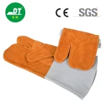 China High Quality Grade AB 14-inch Two Colors Cowhide Three-finger Fireproof Welding Gloves Supplier | Dtlabor