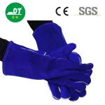 Proveedor de guantes de soldadura con doble forro azul real de piel de vaca AB de alta calidad de China, 14 pulgadas | dtlabor