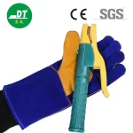 China High Quality A Grade Sapphire Blue 14 Inches Fireproof Cowhide Welding Gloves Supplier | Dtlabor