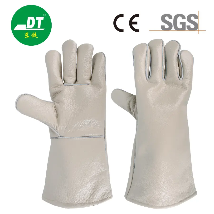 Peau de vache monocouche de qualité AB 14 pouces de gants de soudage ignifuges sur fil