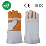 China High Quality Grade A Cowhide 14 Inches Palm Five Fingers Reinforced Fireproof Wire Welding Gloves Supplier | Dtlabor