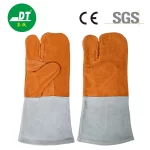 China High Quality Grade AB 14-inch Two Colors Cowhide Three-finger Fireproof Welding Gloves Supplier | Dtlabor