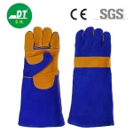 China High Quality Grade AB Sapphire Blue 16 Inches Full Palm Reinforced Cowhide Gloves Supplier | Dtlabor