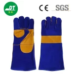 Guantes de soldadura de cuero de vaca, línea ignífuga reforzada de cuatro partes, doble capa, 16 pulgadas, azul zafiro de grado AB