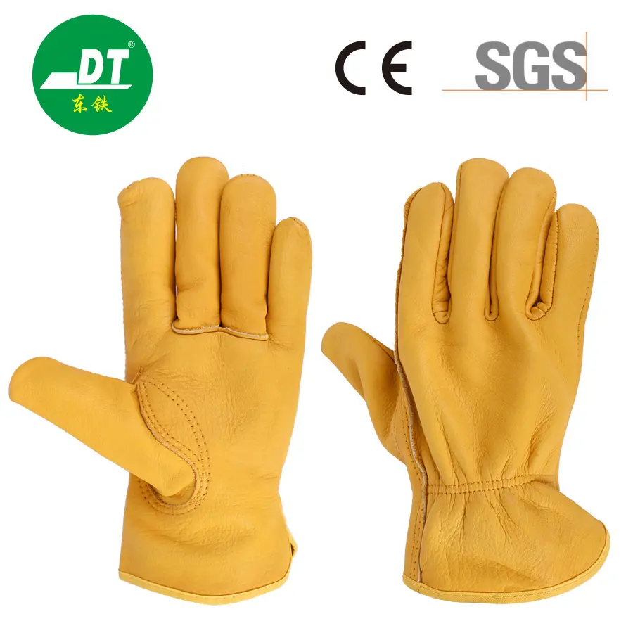 Yellow Short 10.5 Inches Cowhide Insert Finger Driver Gloves