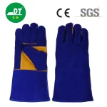 China High Quality A Grade Sapphire Blue 14 Inches Fireproof Cowhide Welding Gloves Supplier | Dtlabor