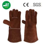 China High Quality AB Grade Cowhide 14 Inches Brown Color Fireproof Welding Gloves Supplier | Dtlabor