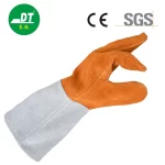 China High Quality Grade AB 14-inch Two Colors Cowhide Three-finger Fireproof Welding Gloves Supplier | Dtlabor