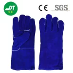 Proveedor de guantes de soldadura con doble forro azul real de piel de vaca AB de alta calidad de China, 14 pulgadas | dtlabor