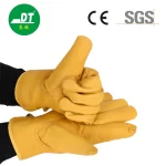 China High Quality Yellow Short 10.5 Inches Cowhide Insert Finger Driver Gloves Supplier | Dtlabor