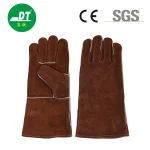 China High Quality AB Grade Cowhide 14 Inches Brown Color Fireproof Welding Gloves Supplier | Dtlabor