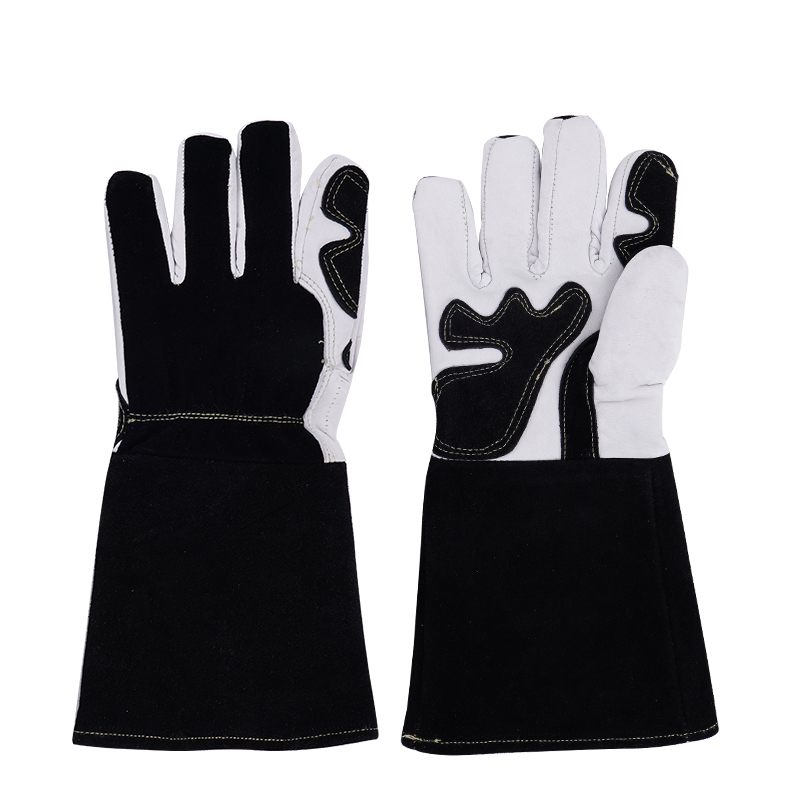 14″ Black and White Cowhide Sheepskin Leather Garden Gloves