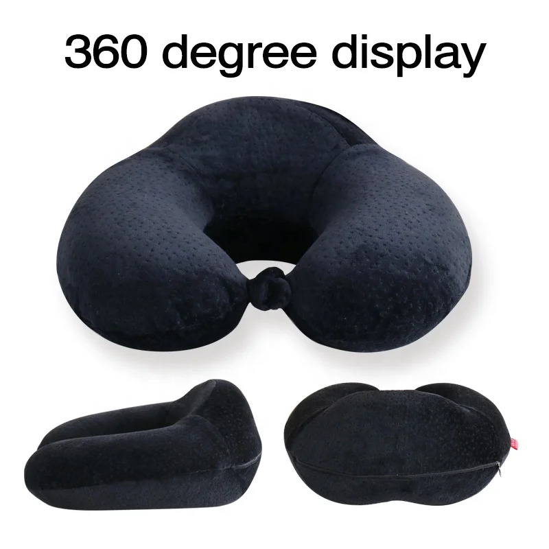 Portable Black Jacquard Velvet Fabric Cover Memory Foam U-Shape Neck Rest Pillow Travel Neck Support Pillow ສໍາລັບຖ້ຽວບິນ