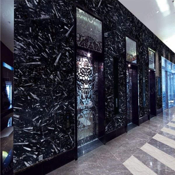 Black Fossil marble slab floor