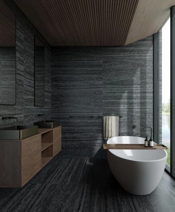 Black travertine bathroom