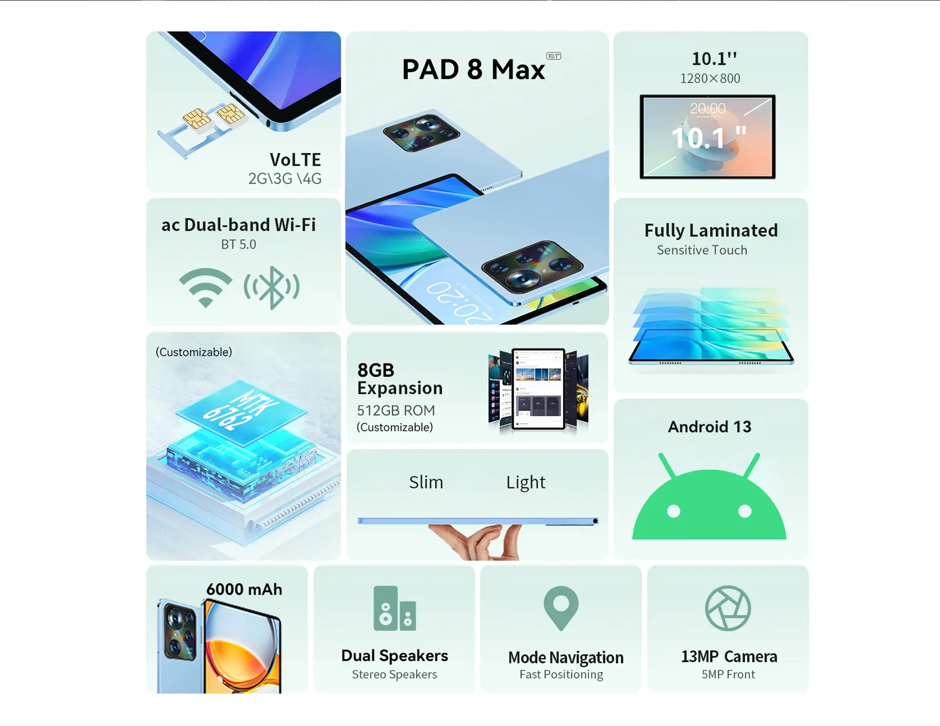 10,1 tommu Gisentec PAD 8 Max Slim spjaldtölva9