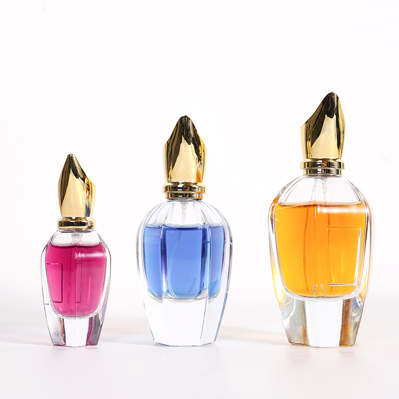 Luxury Perfume Bottle 30ml 50ml 100ml Unique Hexagon Shape Spray Bottle with Golden Beak Cap