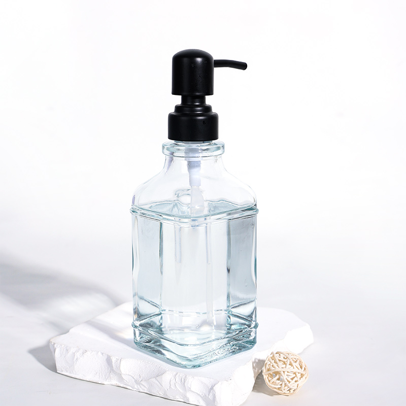 Square Glass Soap Dispenser Bottle with 304 Stainless Steel Pump Antique Design Shampoo Bottle