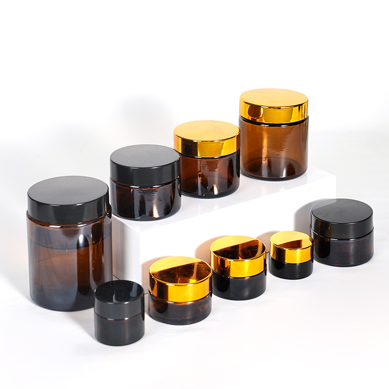 Round Amber Cosmetic Jars 5-500g Empty Glass Cream Jar