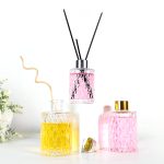 Cylinder Glass Diffuser Bottle 80ml 120ml 150ml Vintage Diamond Embossed Aroma Diffuser Bottle -