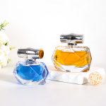 Luxury Polygon Shape Perfume Bottle 30ml 80ml Glass Fragrance Spray Bottle With Bamboo Joint Cap -