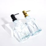 Square Glass Soap Dispenser Bottle With 304 Stainless Steel Pump Antique Design Shampoo Bottle | Honghua Glass