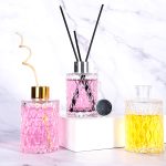 Cylinder Glass Diffuser Bottle 80ml 120ml 150ml Vintage Diamond Embossed Aroma Diffuser Bottle -