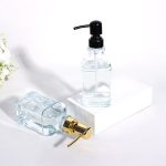 Square Glass Soap Dispenser Bottle With 304 Stainless Steel Pump Antique Design Shampoo Bottle | Honghua Glass