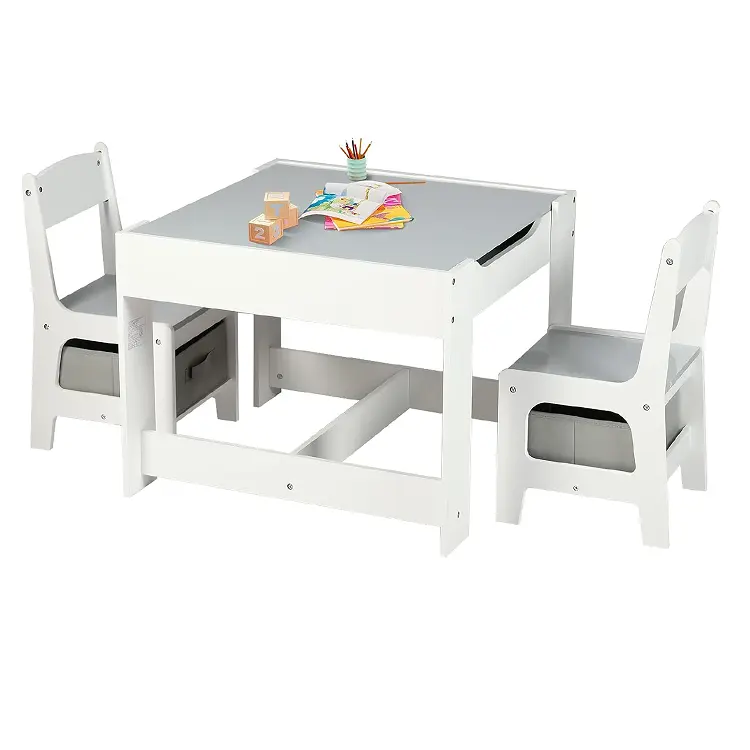 Solid Wood Table and 2 Chairs Set - Light Finish Furniture for Classroom