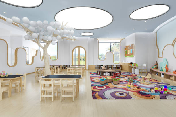 Interior of a modern empty kindergarten.