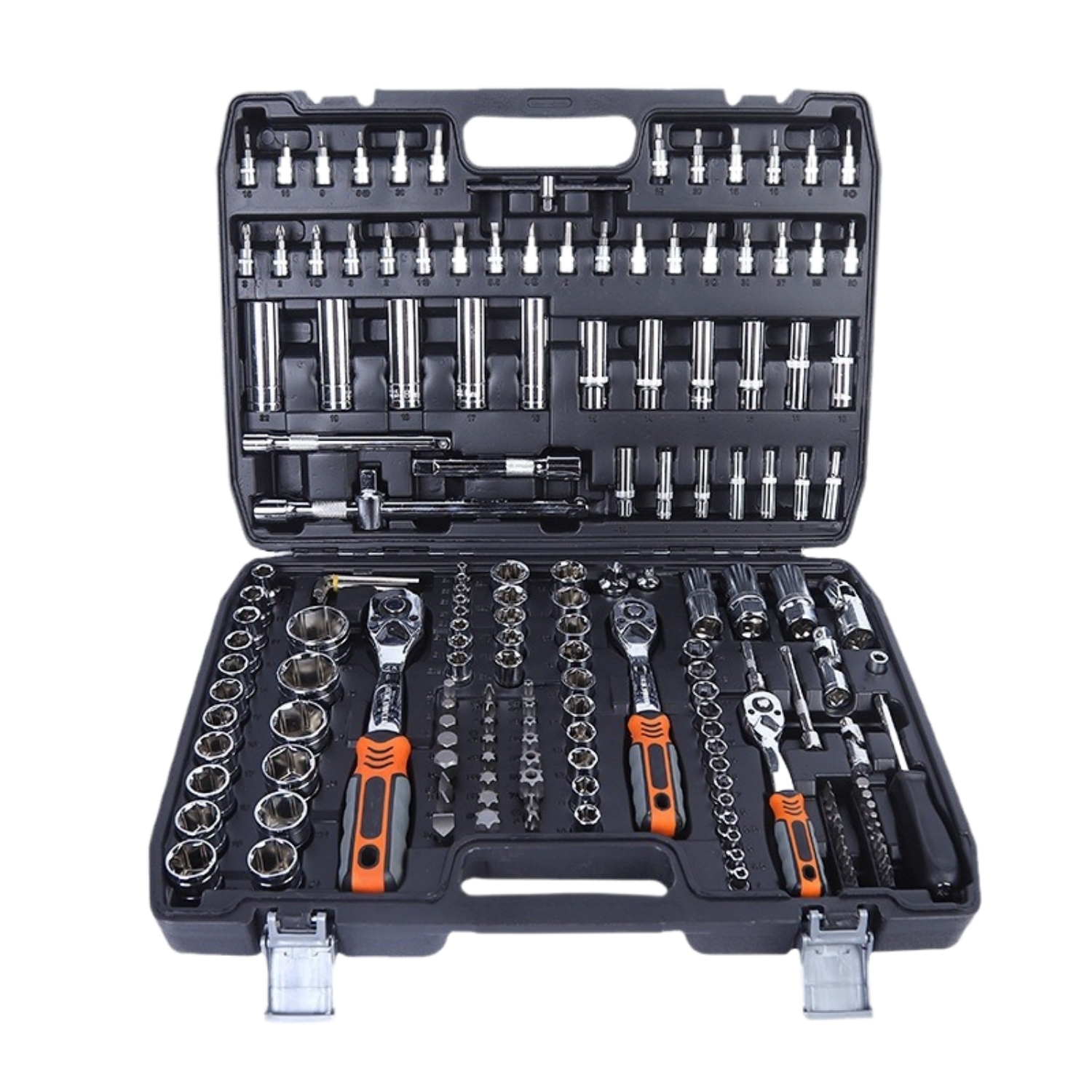 172 Pieces Tool Set Auto Repair Tool Set With Quick Ratchet Extension Rod Black Box Mirrored Pearl Nickel Surface